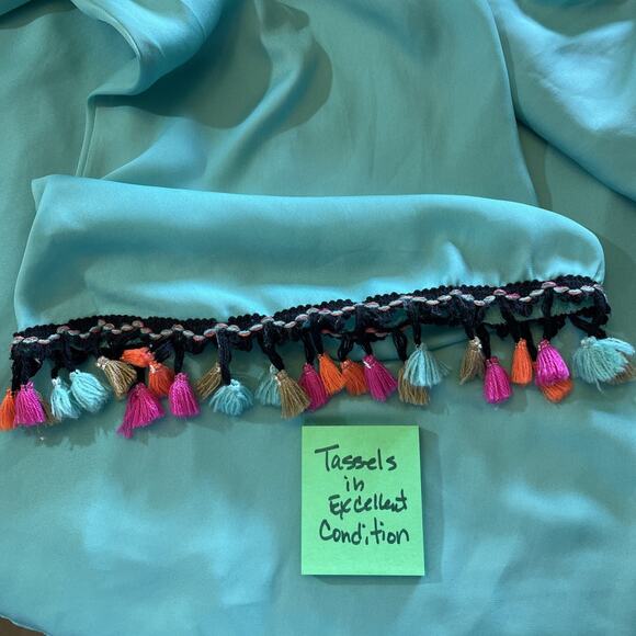 Judith March Top Womens Large Bell Sleeve Boho Pom Pom Fringe V-neck - Picture 14 of 16